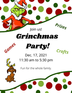 flyer saying its a Grinchmas Party with the Grinch