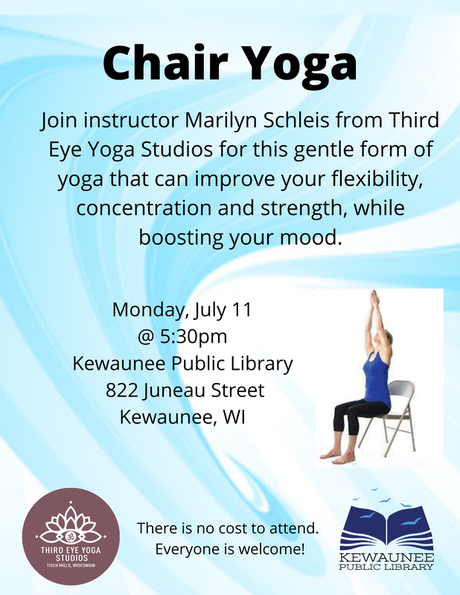 Flyer about Chair Yoga all the information is one the leftPicture